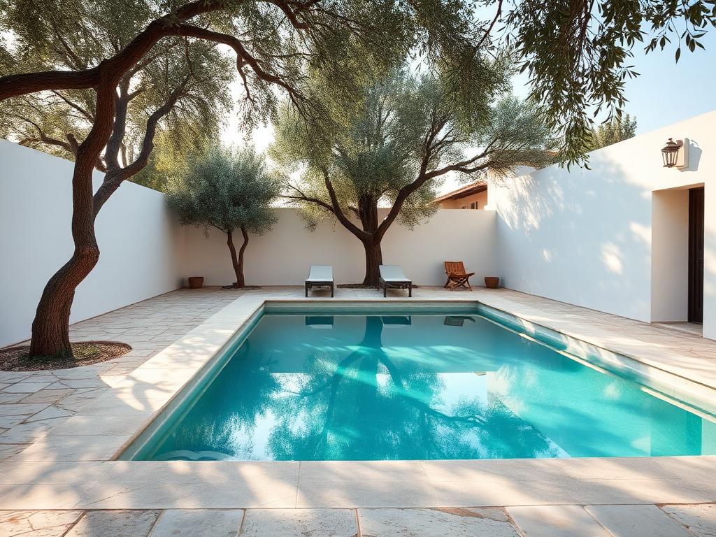 Piscina in pietra circondata da ulivi